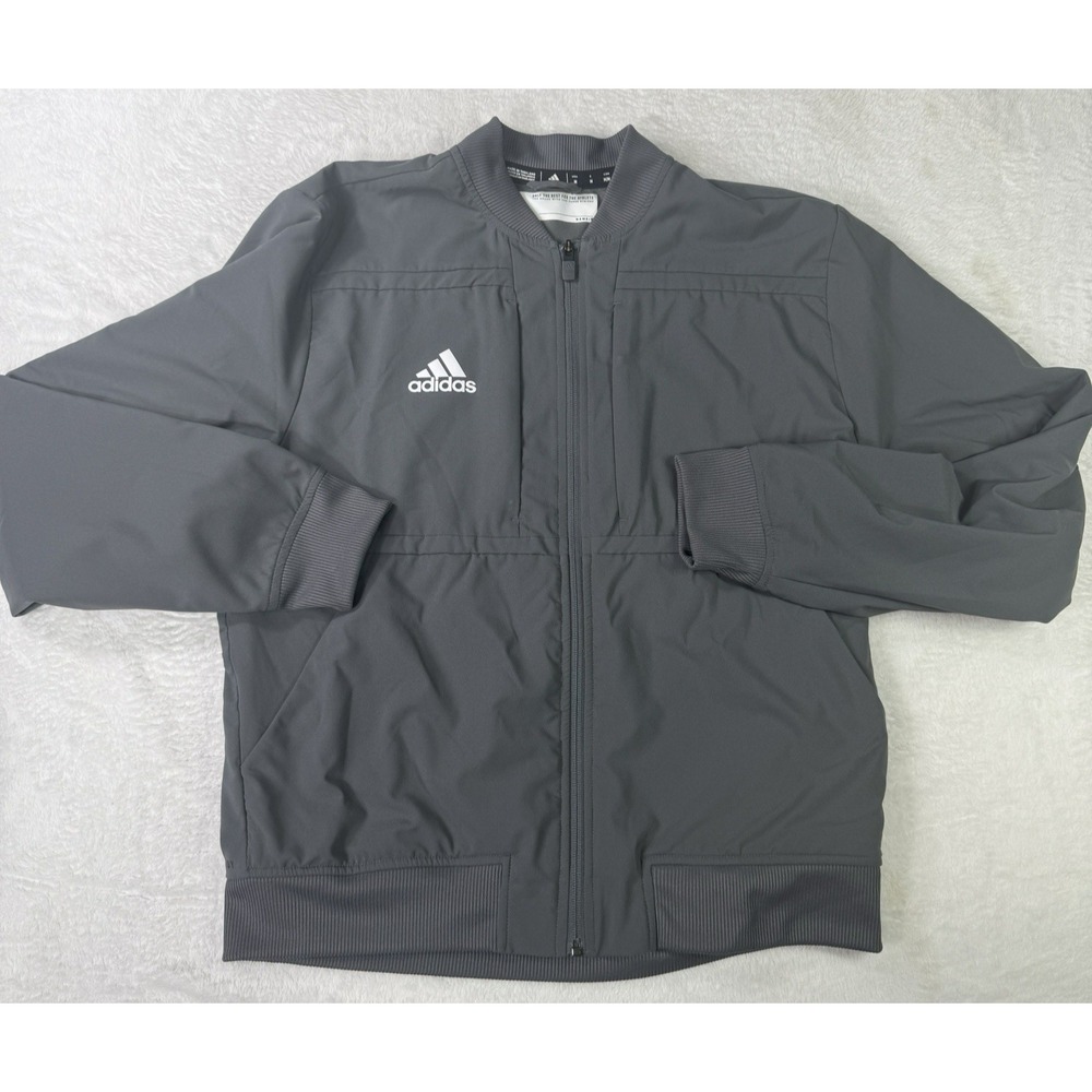 Adidas Urban Bomber Jacket Mens Medium Gray Full Zip Pockets Long Sleeve FQ1395